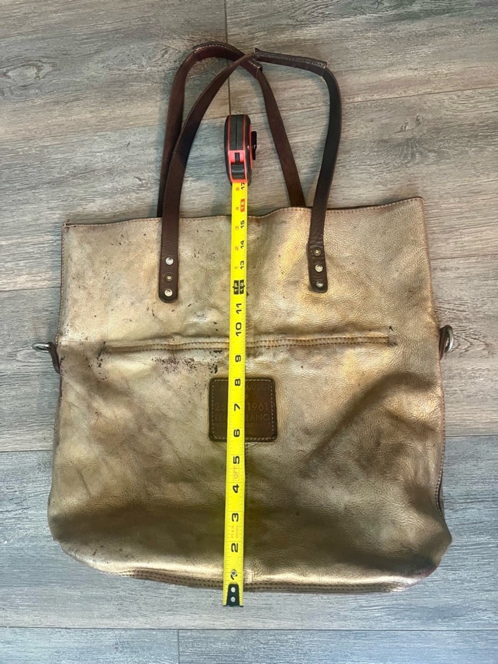 Campomaggi Metallic Gold Leather Tote, Handcrafted in Italy - Picture 10 of 15